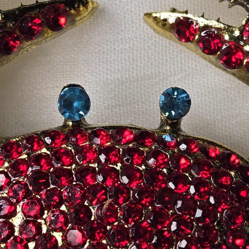 Fanciful Red Rhibestone Crab Brooch - Picture 2 of 5